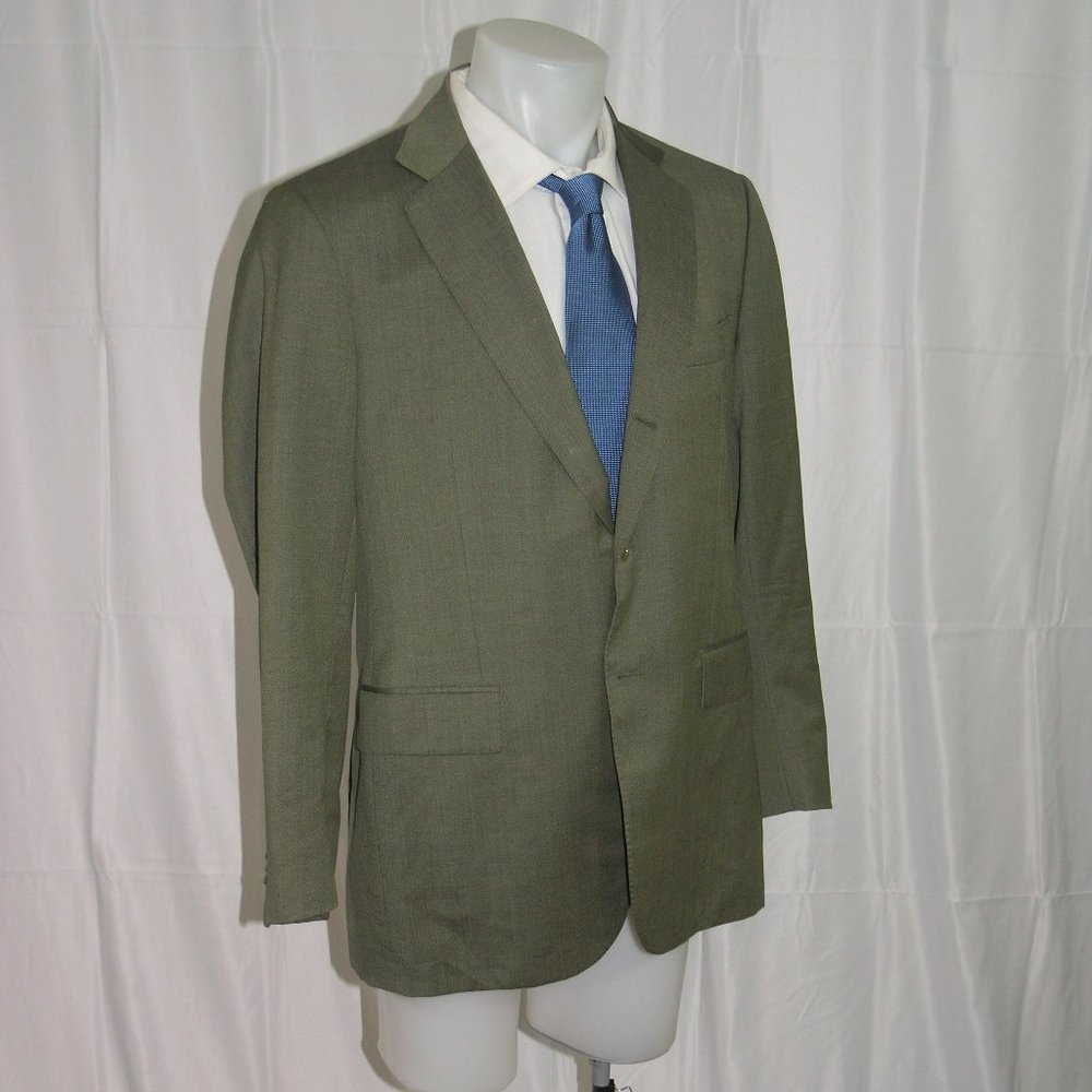 Luciano Barbera Collezioni x Caraceni Green Gabardine Three Roll Two Blazer 44 - Picture 6 of 10